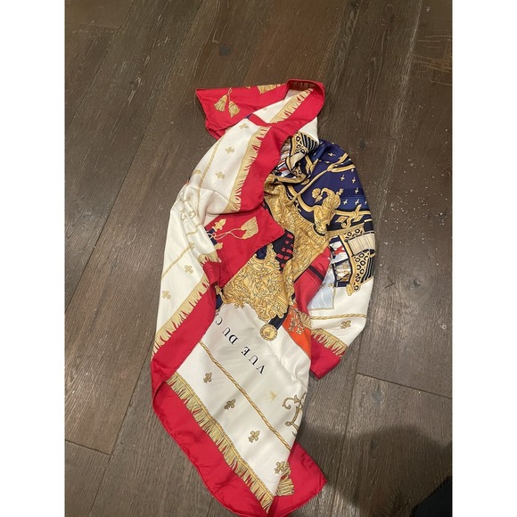 HERMES Paris "Vue du Carosse de la Galere la Reale" Silk Red Blue White Scarf - Picture 9 of 16